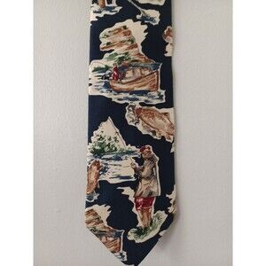 Gant vintage navy silk fly fishing men’s necktie outdoors boat water
